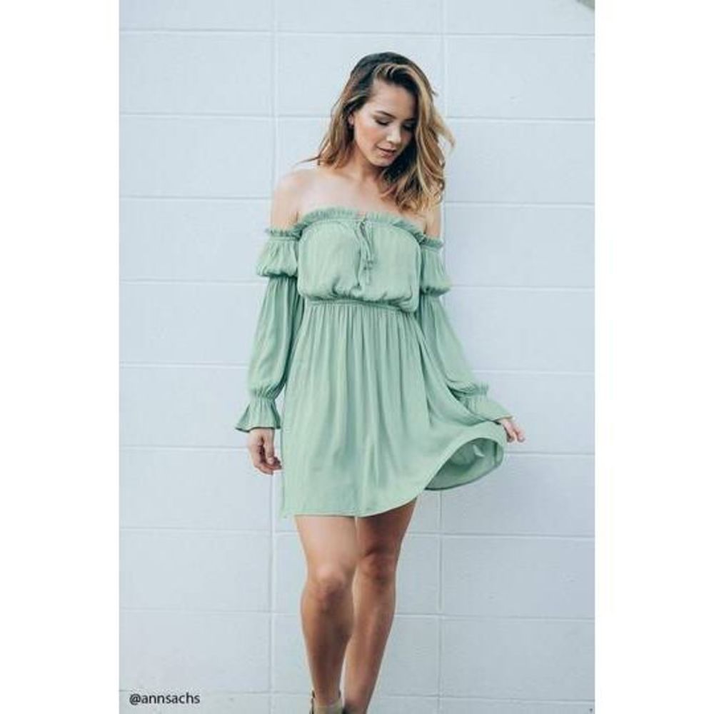 Forever 21 Sage Green Off-Shoulder Mini Dress